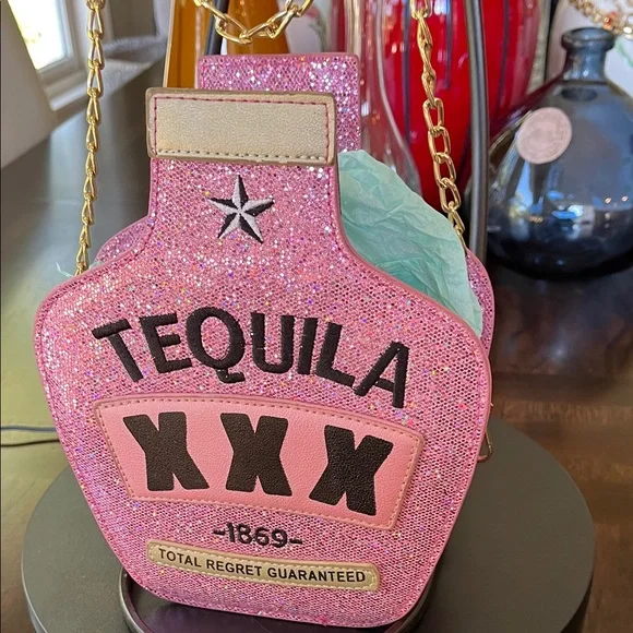 Pink Glitter Tequila Bottle Bag - Picture 4 of 9